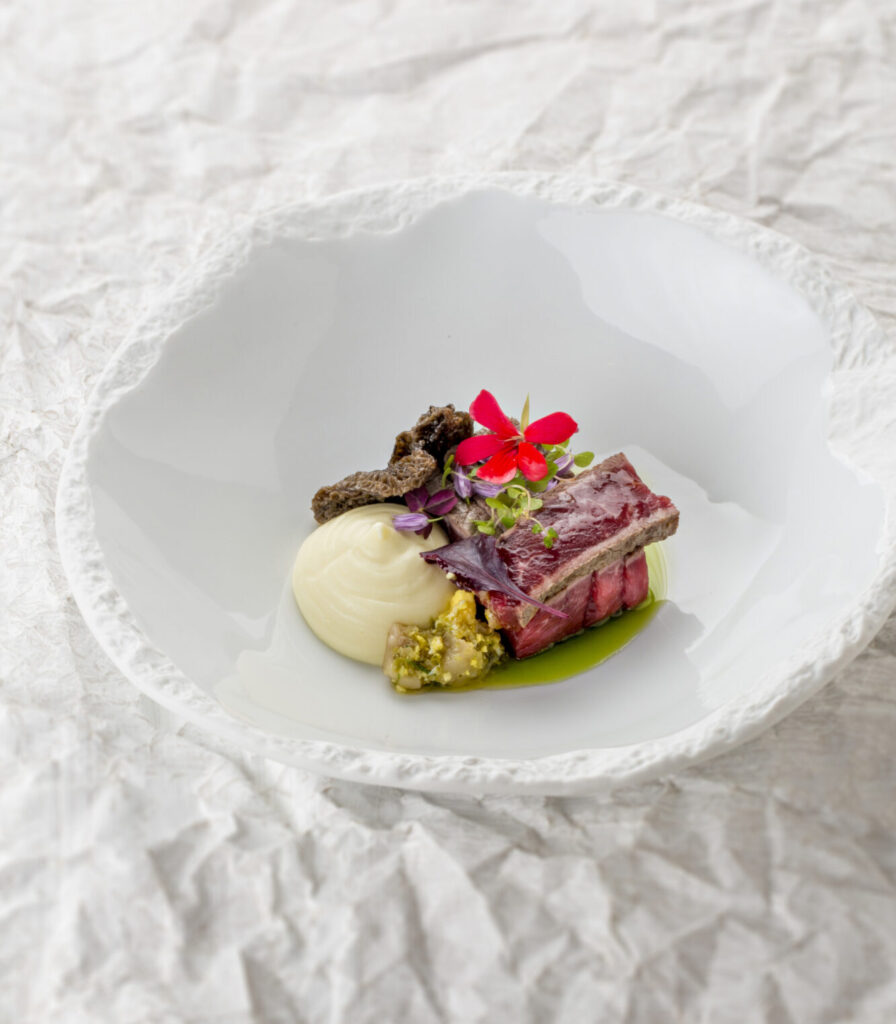 Bœuf Gascon et son gras en gribiche, mousse de pommes de terre